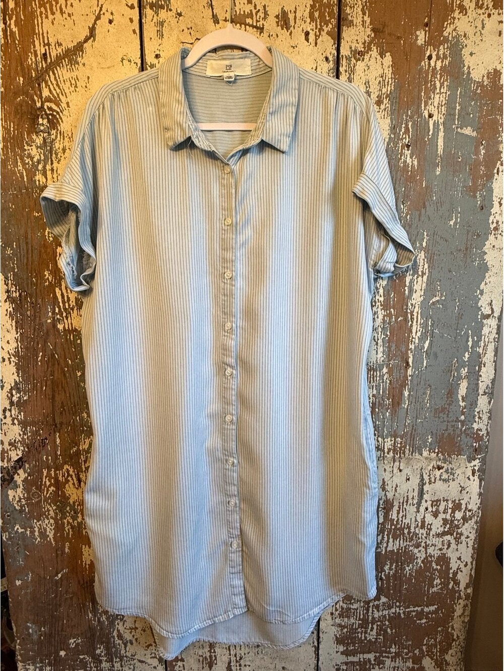 Thread & Supply striped shirt dress, cuffed shirt sleeves, size large